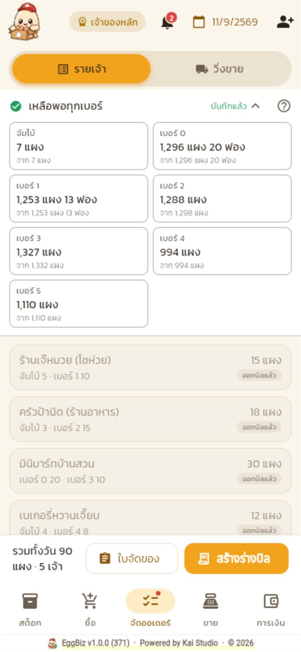 หน้าจัดออเดอร์ แถบเขียวเหลือพอทุกเบอร์